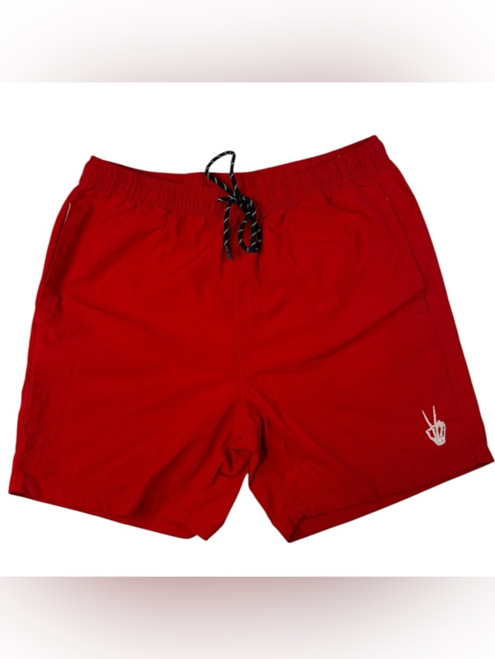 Rue21 Swim Trunks Men’s Medium Red Skeleton Hand Graphic Beach Shorts